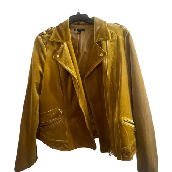INC International Concepts Glam Velvet Gold Moto Jacket Blazer XL NWT Yellow - Picture 1 of 15